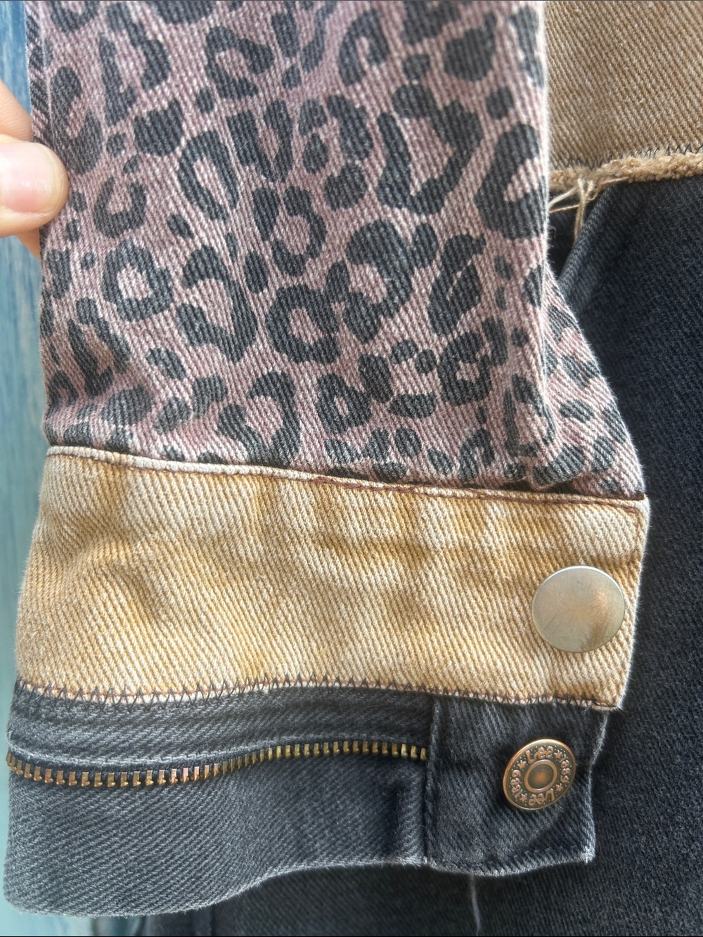 Upcycled zombie apocalypse leopard print tattered patched denim duster jacket - Picture 10 of 13